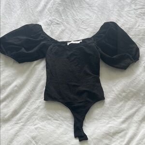 Astr Black Puff Sleeve Bodysuit